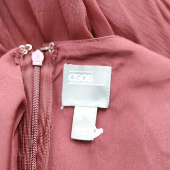 Burgundy Sheer Midi Dress with Flowy Sleeves & Wrap Front - Picture 4 of 6